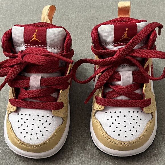 NEW Nike Air Jordan 1 Mid Toddler Boy 3C Curry Cardinal Red Sneakers 640735-20 - Picture 3 of 13